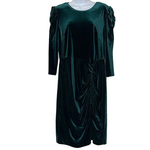 Vince Camuto Womens Dress Size 14 Green Cocktail Velvet Long Sleeve Sheath